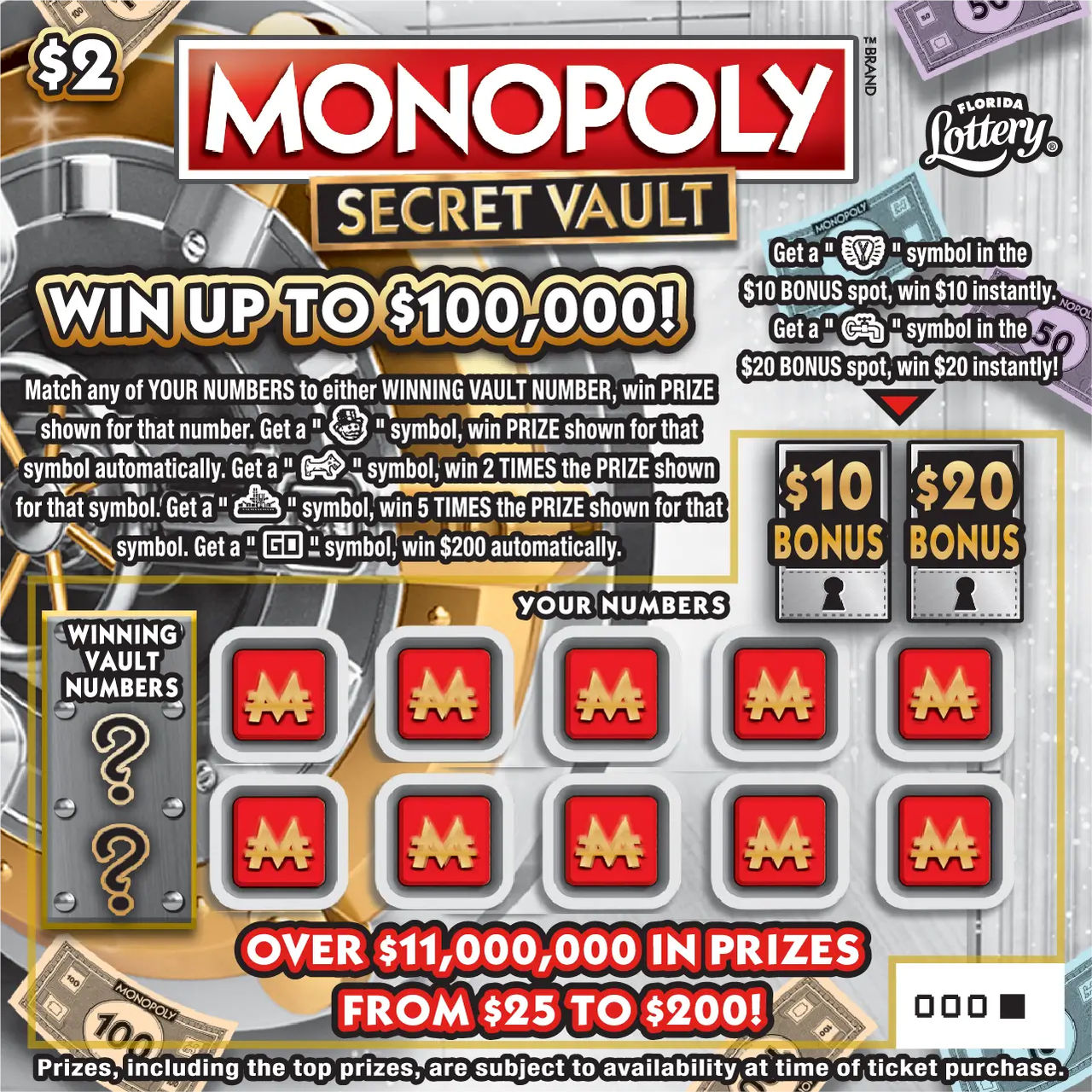 $2 MONOPOLY&trade; SECRET VAULT: boleto de raspadito