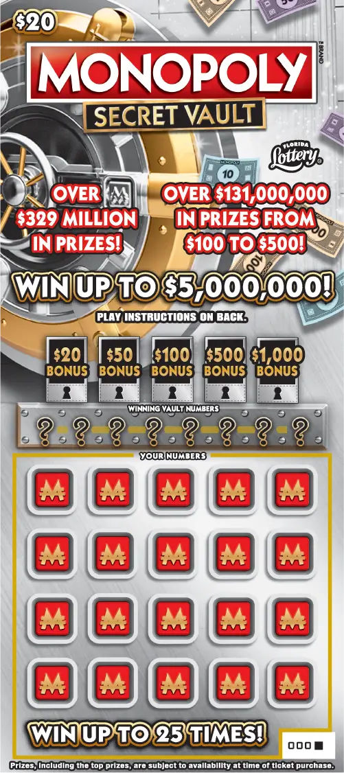 $20 MONOPOLY&trade; SECRET VAULT: boleto de raspadito